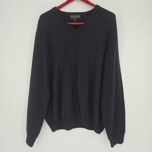 Brooks Brothers Cashmere Sweater Mens XL Navy Blue V-Neck 2-Ply Made Italy Prep